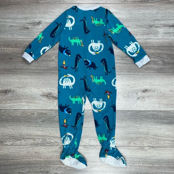 Carter’s Dinosaur Footed Fleece Pajama’s 4T Teal Blue - Picture 3 of 12